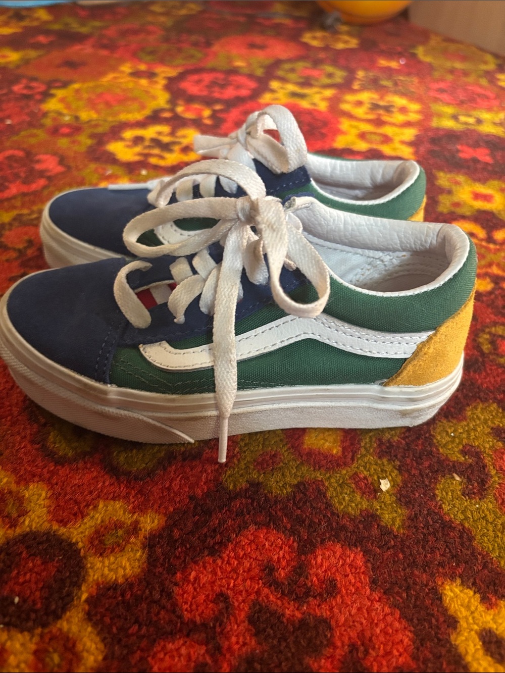 Vans Kids Low-Top Sneakers in Navy, Green & Yellow Suede/canvas